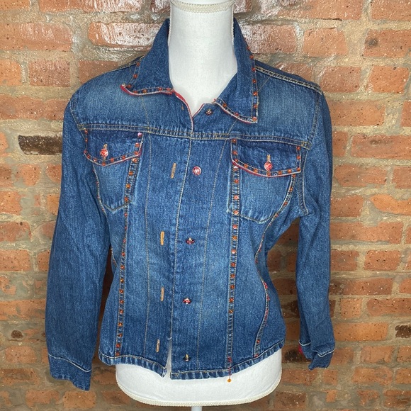 Women’s unique blue denim jacket for women size medium vintage bling - Picture 1 of 12